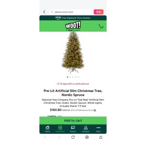 $160.8 Pre-Lit Artificial Slim Christmas Tree, Nordic Spruce