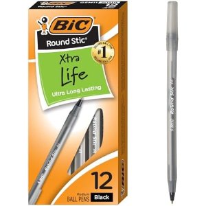 $1.19 Amazon.com : BIC Round Stic Xtra Life Black Ballpoint Pens, Medium Point (1.0mm), 12-Count Pack of Bulk Pens, Flexible Round Barrel for Writing Comfort, No. 1 Selling Ballpoint Pens : Ballpo