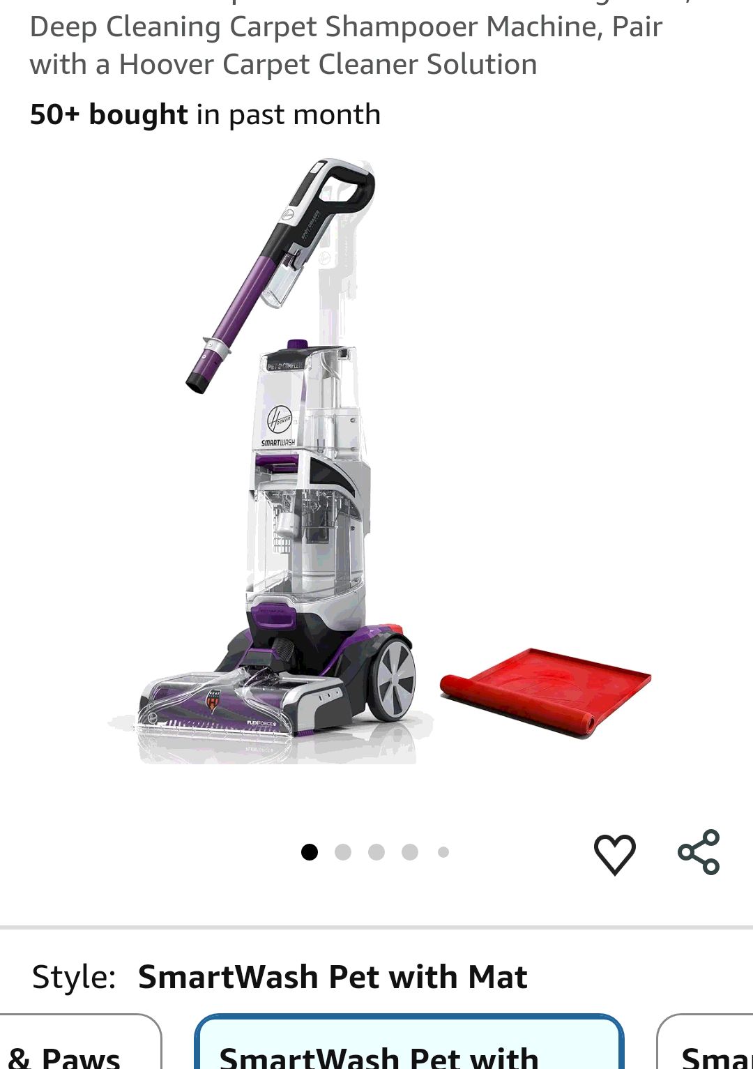 Amazon.com - Hoover SmartWash Pet Automatic Carpet Cleaner Machine with Spot Chaser Wand and Storage Mat, Deep Cleaning Carpet Shampooer Machine, Pair with a Hoover Carpet Cleaner Solution