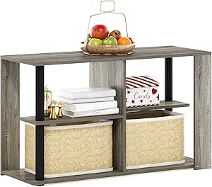 Amazon.com: Furinno Romain Narrow End Table with Shelves, French Oak/Black : Home &amp; Kitchen