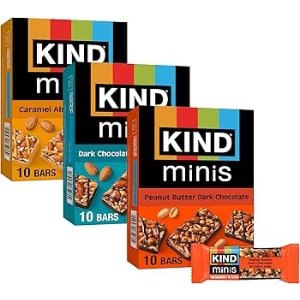 $15.25 Amazon.com : KIND Mini Snack Bars Variety Pack, Gluten Free, Low Sugar, Low Calorie Snacks, Dark Chocolate Nuts & Sea Salt, Peanut Butter Dark Chocolate, Caramel Almond & Sea Salt, 30 Count : Everythi