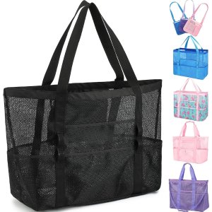 $9.99 Amazon.com | Fammart Extra Large Mesh Beach Bag for Women, Top Zipper Closure Pool Tote, SandProof Cruise Essentials 2026 Family Travel | Travel Totes