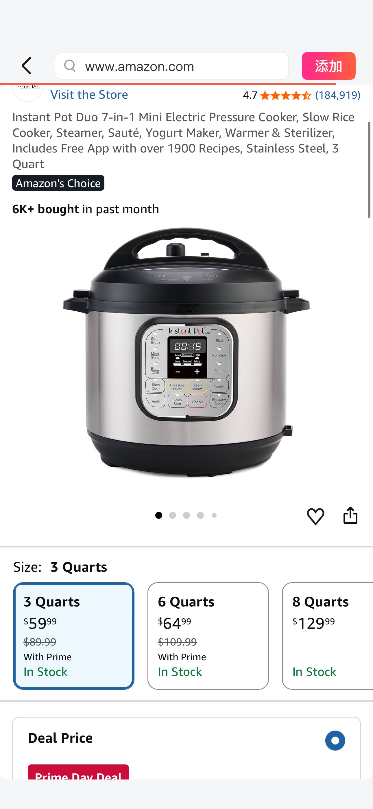 Amazon.com: Instant Pot Duo 7-in-1 Mini Electric Pressure Cooker, Slow Rice Cooker, Steamer, Sauté, Yogurt Maker, Warmer & Sterilizer, Includes Free App with over 1900 Recipes, Stainless Steel, 3 Quar