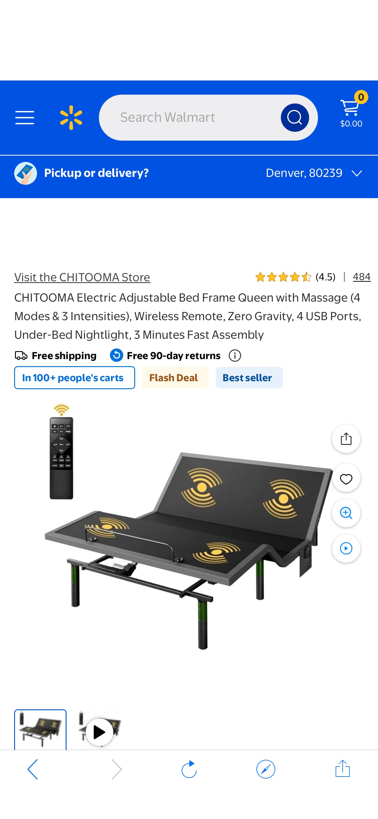 CHITOOMA Electric Adjustable Bed Frame Queen, Massage with 4 Modes, USB Ports, Quick Assembly - Walmart.com
