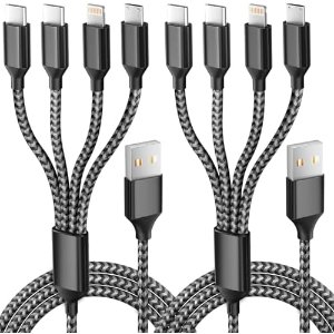 $4.99 Amazon.com: Multi Charging Cable 2Pack 5Ft,Dual Type-C Multiple Charger Cable Nylon Braided 4 in 1 Multi USB Charging Cord with IP/Type C/Micro USB Ports for Cell Phones/iPhone/Tablets/Samsu