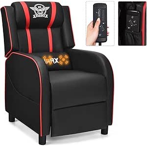 $189 Amazon.com: GYMAX Gaming Recliner, Massage Gaming Chair with Adjustable Footrest, Remote Control 