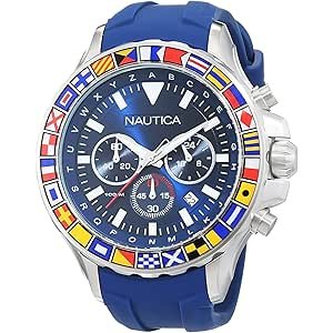 $123.75 Amazon.com: Nautica Men's 'NST 1000 Flags' Quartz Stainless Steel and Silicone Casual Watch, Color:Blue (Model: NAD19562G) : Clothing, Shoes & Jewelry