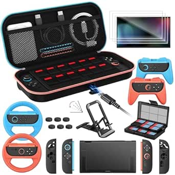 Amazon.com: ivoler 21-in-1 Accessories Bundle Kits for Nintendo Switch 2 - Includes Charging Carrying Case, Protective Cover, Screen Protectors, Steering Wheels, Game Stand,Joycon Controller
