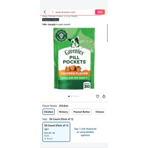$8.53 Amazon.com : Greenies Pill Pockets for Dogs Small Size, Tablet Pill Treats for Dogs, Chicken Flavor, 3.2 oz. Pouch : Pet Snack Treats : Pet Supplies