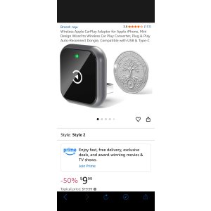$9.99 Amazon.com: Wireless Apple CarPlay Adapter for Apple iPhone, Mini Design Wired to Wireless Car Play Converter, Plug & Play Auto-Reconnect Dongle, Compatible with USB & Type-C