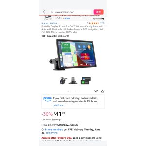 $41.99 Amazon.com: Portable Carplay Screen for Car, 7  Wireless Carplay & Android Auto with Bluetooth, HD Backup Camera, GPS Navigation, Siri, FM, AUX, Mirror Link for All Vehicles : Electronics