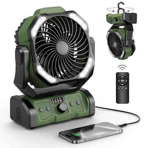 Amazon.com: Peouix Portable Camping Fan Rechargeable - 20000mAh Cordless Battery Powered Tent Fans with LED Lantern, Remote Auto Oscillating USB C Table Operated Ventilador for Travel Outdoor Beach : 
