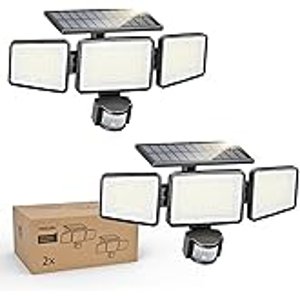 $22.99 Philips Solar Security Light Outdoor, 196 LED Wall-Mounted Flood Light w/PIR Motion Sensor, 3 Modes, 4 Adjustable Heads Solar-Powered Floodlights with Remote Control, IP65 Waterproof 2PK - Amazon.com