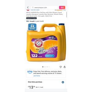 $10.48 Amazon.com: ARM & HAMMER Plus OxiClean with Odor Blasters Liquid Laundry Detergent, Laundry Odor Remover, Attacks Stains, Fresh Burst Scent, 122 Loads, 158.6 Fl Oz : Health & Household