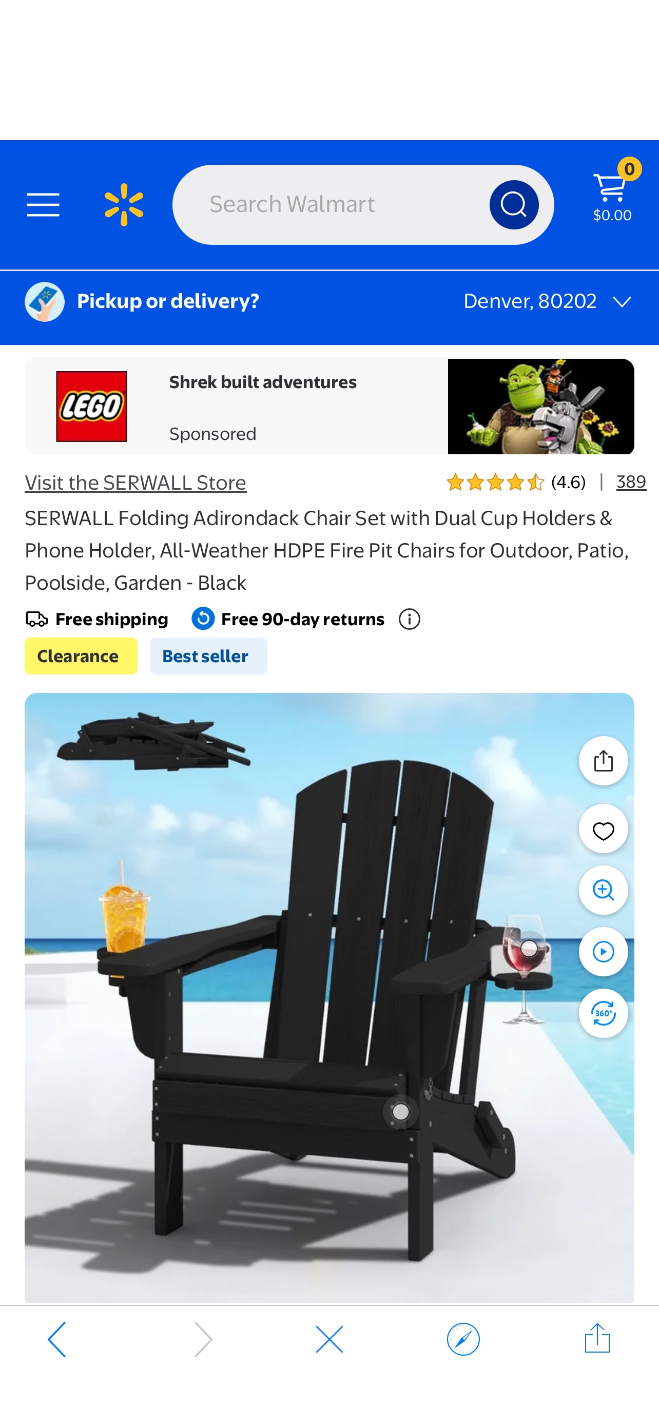 SERWALL Folding Adirondack Chair Set, Black HDPE Fire Pit Chairs, Cup Holders, Weather-Resistant, Outdoor Seating - Walmart.com