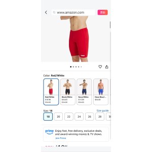 $10.96 Amazon.com : ARENA Men s Team Colors Solid Swim Jammer MaxLife Athletic Swimwear Professional Training Swimsuit Sports Bathing Suit, Red/White, US Size 18 : Clothing, Shoes & Jewelry