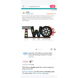 $4.99 Amazon.com: OSNIE Race Car Two Letter Sign Wooden Table Centerpiece Let’s Go Racing Checkered Theme 2nd Party Supplies Decoration Milestone Cake Smash Photo Props for Kids Boys Two Years Old Birthday 