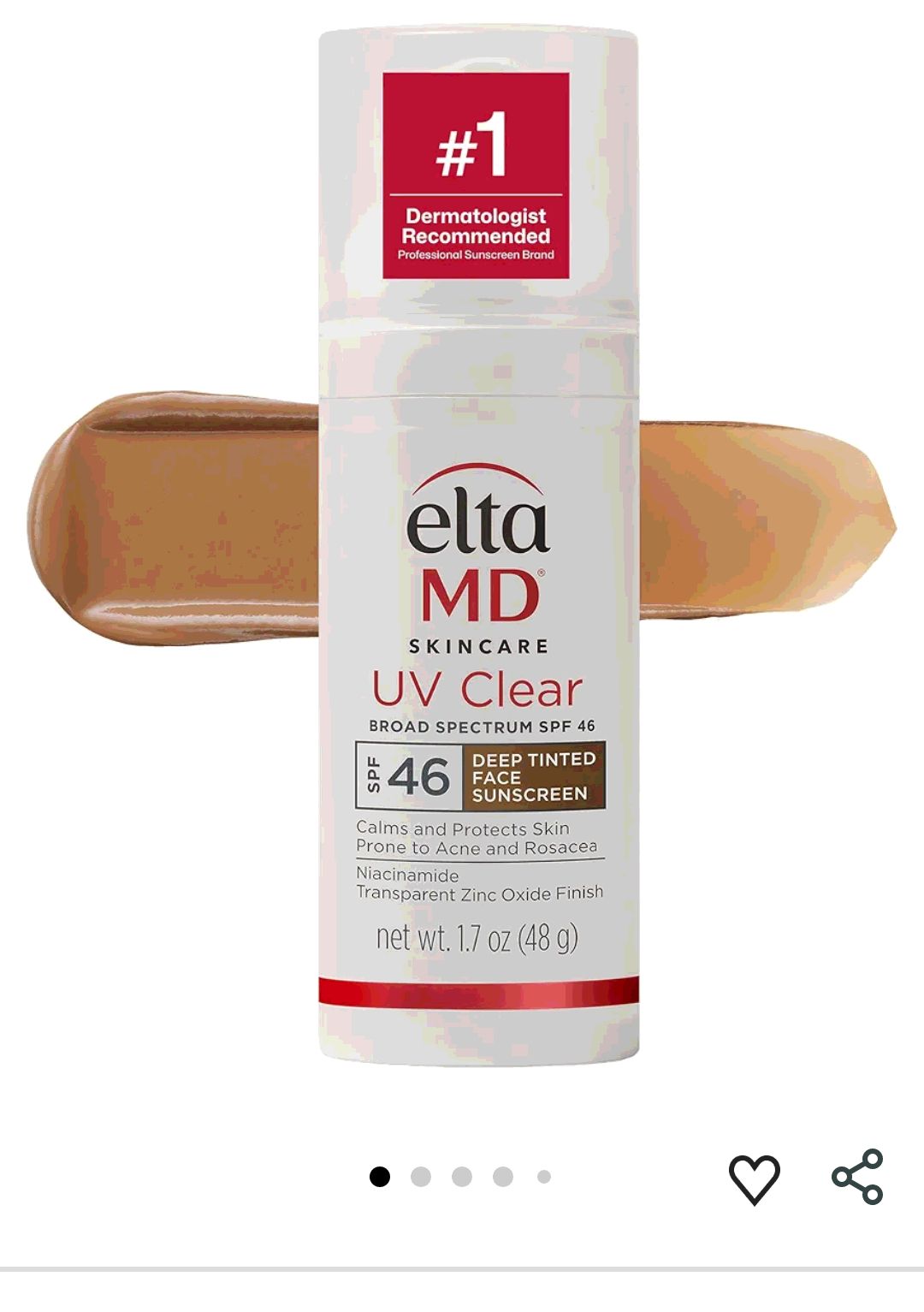 EltaMD UV Clear Deep Tinted Face Sunscreen, Oil-Free Face Moisturizer with SPF 46, Dermatology Tinted Moisturizer, Facial Travel Size Sunscreen with Zinc Oxide, 1.7 oz Pump : Everything Else
