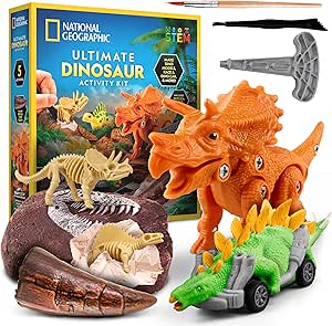 Amazon.com: National Geographic Ultimate Dinosaur Activity Kit – 5 Hands-On Activities for Kids 4+, Build a Triceratops, Dig Out a T. Rex Tooth, Paint a Dino Car, Create Clay Dino Models : T
