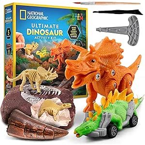$12.63 Amazon.com: National Geographic Ultimate Dinosaur Activity Kit – 5 Hands-On Activities for Kids 4+, Build a Triceratops, Dig Out a T. Rex Tooth, Paint a Dino Car, Create Clay Dino Models : T
