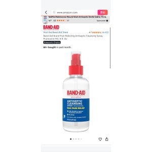 $8.73 Amazon.com: Band-Aid Brand Pain Relieving Antiseptic Cleansing Spray, Pramoxine HCl, 8 fl. Oz : Everything Else
