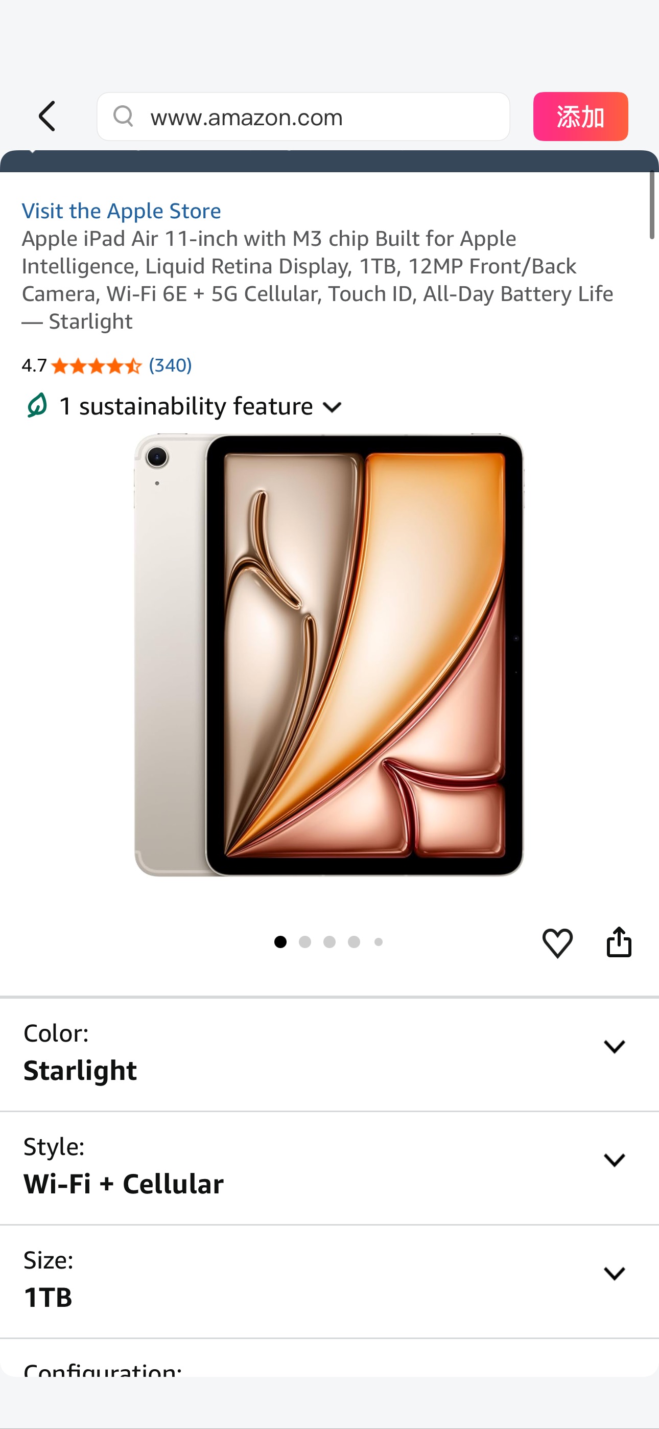 Amazon.com : Apple iPad Air 11-inch with M3 chip Built for Apple Intelligence, Liquid Retina Display, 1TB, 12MP Front/Back Camera, Wi-Fi 6E + 5G Cellular, Touch ID, All-Day Battery Life — Starlight : 