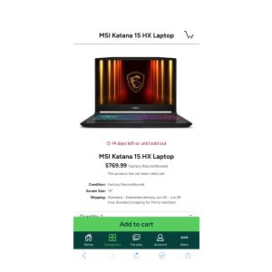 $769.99 MSI Katana 15 HX Laptop