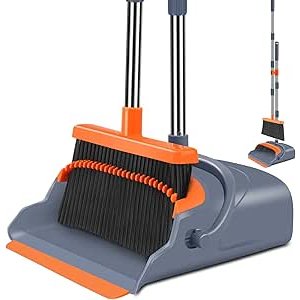 $18.83 Amazon.com: kelamayi Upgrade Broom and Dustpan Set, Self-Cleaning with Dustpan Teeth, Indoor&Outdoor Sweeping, Ideal for Dog Cat Pets Home Use, Stand Up Broom and Dustpan (Gray&Orang