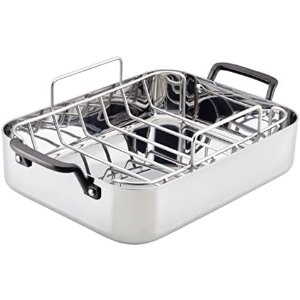$139.87 Amazon.com: KitchenAid 5-Ply Clad Stainless Steel Roaster with Removable Rack, 15-Inch x 11.5-Inch, Polished Stainless Steel Roast Pan: Home & Kitchen