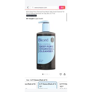 $3.8 Amazon.com: Biore Deep Pore Charcoal Face Wash, Daily Facial Cleanser for Dirt & Makeup Removal, for Oily Skin, 6.77 Oz : Beauty & Personal Care 3.8 after clip20%Q+ 15%s&S