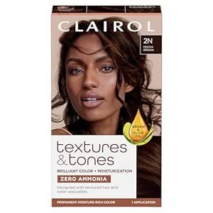 $2.85 Amazon.com : Clairol Textures & Tones Permanent Hair Dye, 2N Mocha Brown Hair Color | Ammonia-Free | Moisture-Rich Formula with Argan, and Olive Oil for Brilliant Shine | Pack of 1 : Bea