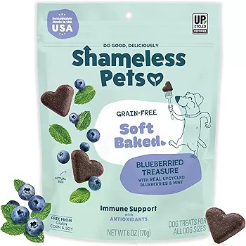 Amazon.com : Shameless Pets Soft-Baked Dog Treats, Blueberried Treasure - Natural & Healthy Dog Chews with Mint for Immune Support - Made in USA, Free from Grain, Corn & Soy - 1-Pack : Pet Supplies