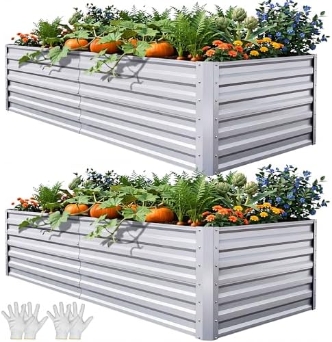 Amazon.com: YITAHOME 6x3x2ft 2pcs Large Raised Garden Bed Kit, Galvanized Metal Planter Box with Gloves, Ground Nails, Support Rod, Outdoor Above Ground Planters for Plants Vegetables Flower