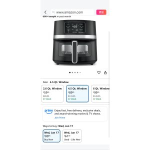$89.95 Amazon.com: Cuisinart Air Fryer, 4.5-Quart Basket Fryer with 4 Cooking Functions to Air Fry, Roast, Bake, and Keep Warm, 4 Airfryer Presets, Dishwasher-Safe Parts, AIR-160NAS, Stainless Steel & Black 