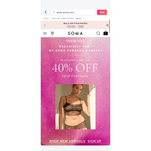 $0 Shop Women s Lingerie, Intimates & Bra Stores - Soma | Soma Who doesn t love exclusive perks! Join Soma® My Rewards to earn 40% off your next purchase ️ + more!