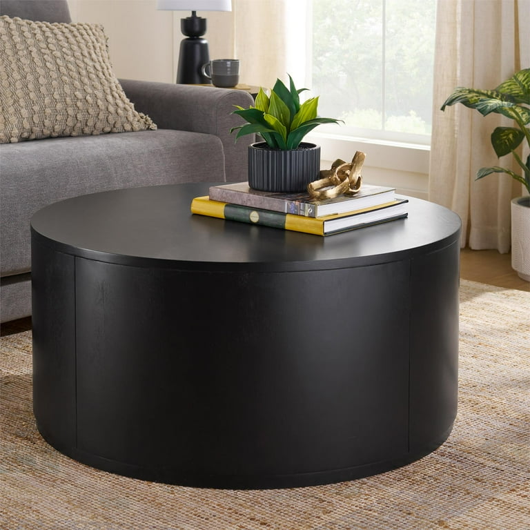 Free Shipping! Better Homes & Gardens Miller Drum Coffee Table 36 inch round black woodgrain storage - Walmart.com