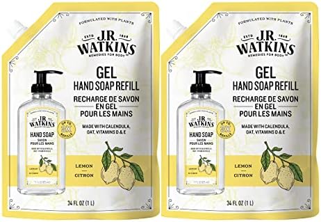 Amazon.com : J.R. Watkins Gel Hand Soap Refill Pouch, Scented Liquid Hand Wash for Bathroom or Kitchen, USA Made and Cruelty Free, 34 fl oz, Lemon, 2 Pack : Beauty &amp; Personal Care