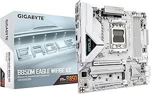 Amazon.com: GIGABYTE B850M Eagle WIFI6E ICE AMD AM5 mATX Motherboard, Support AMD Ryzen 9000/8000/7000 Series, DDR5, 8+2+2 Power Phase, 2X M.2, PCIe 5.0, USB-C, WIFI6E, 2.5GbE LAN, EZ-Latch,