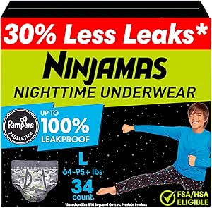 Amazon.com: Ninjamas Boys Bedwetting Nighttime Underwear, Size L (64-95+ lbs), 34 Count, Overnight Protection, Ultra Absorbent, Hypoallergenic : Everything Else