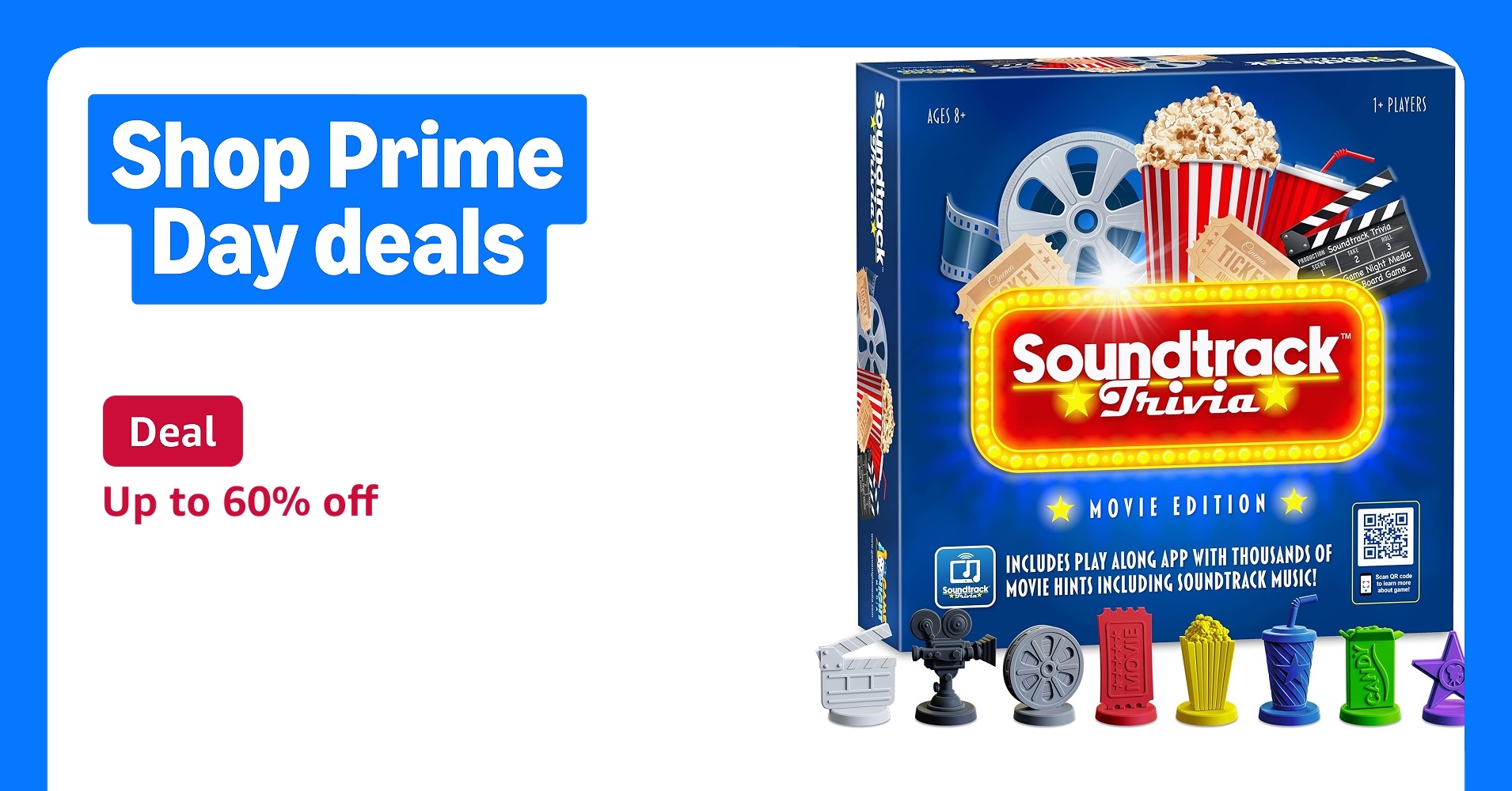 Deal for Prime Members: Soundtrack Trivia Movie Trivia Game for Adults | Name The Movie from a 15 Second Music Clip | Board Game for Adults, Kids, Ages 8+, 1 or More Players | Music Game with Companio