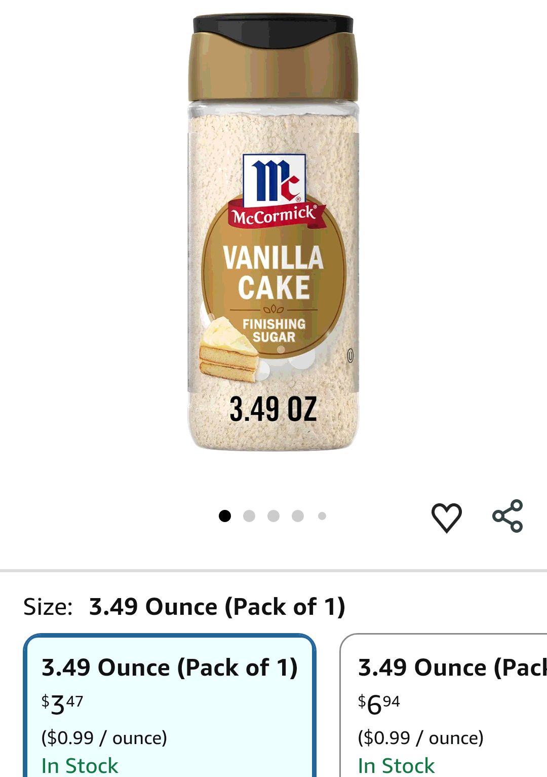 McCormick Finishing Sugar, Vanilla Cake, Warm Vanilla and Buttery Cake Flavors, Add a Touch of Sweetness to Coffee, Treats & More, Garnish Beverages, No Colors From Artificial Sources, 3.49 oz : Groce