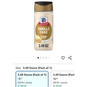$2.60 McCormick Finishing Sugar, Vanilla Cake, Warm Vanilla and Buttery Cake Flavors, Add a Touch of Sweetness to Coffee, Treats & More, Garnish Beverages, No Colors From Artificial Sources, 3.49 oz : Groce