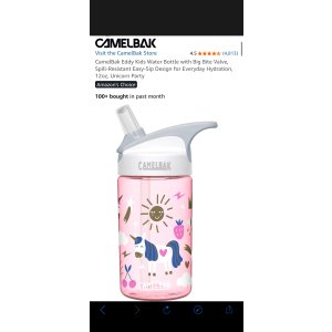 $5.07 Amazon.com : CamelBak Eddy Kids Water Bottle with Big Bite Valve, Spill‑Resistant Easy‑Sip Design for Everyday Hydration, 12oz, Unicorn Party