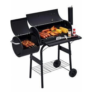 $103.99 LumiParty Charcoal Grill with Offset Smoker, Outdoor BBQ Barrel Grill with Wheels and Handle, Portable Smoker Combo for Backyard Patio Camping and Parties | Wayfair