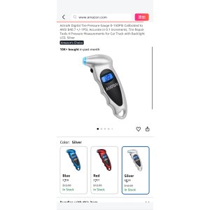 $6.99 Amazon.com: AstroAI Digital Tire Pressure Gauge 0-150PSI Calibrated to ANSI B40.7 +/-1PSI, Accurate in 0.1 Increments, Tire Repair Tools 4 Pressure Measurements for Car Truck with Backlight LCD, Silve