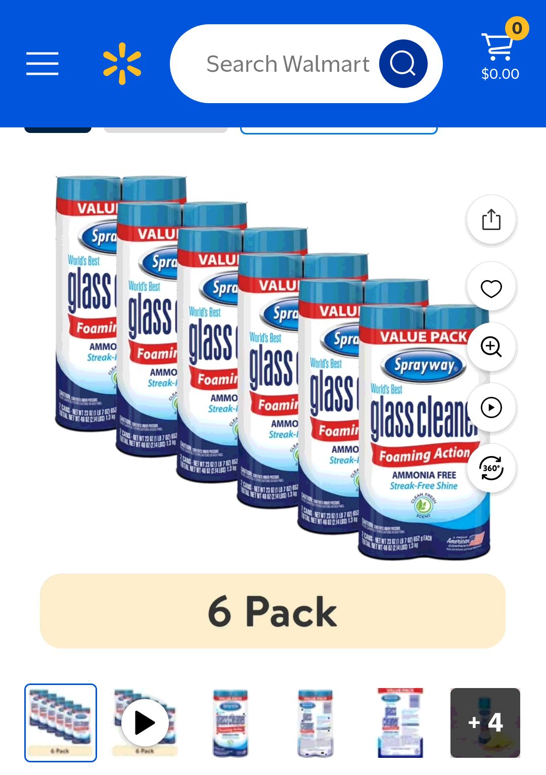 (6 pack) Sprayway Glass Cleaner Foaming Aerosol Spray, 19 oz, 2-Pack, Ammonia-Free, Streak-Free Shine - Walmart.com