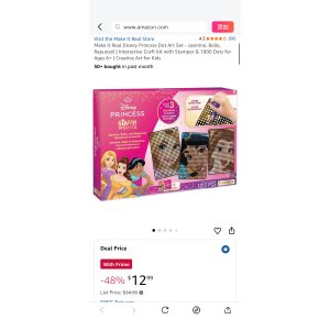 $12.99 Amazon.com: Make It Real Disney Princess Dot Art Set - Jasmine, Belle, Rapunzel | Interactive Craft Kit with Stamper & 1800 Dots for Ages 6+ | Creative Art for Kids : Toys & Games