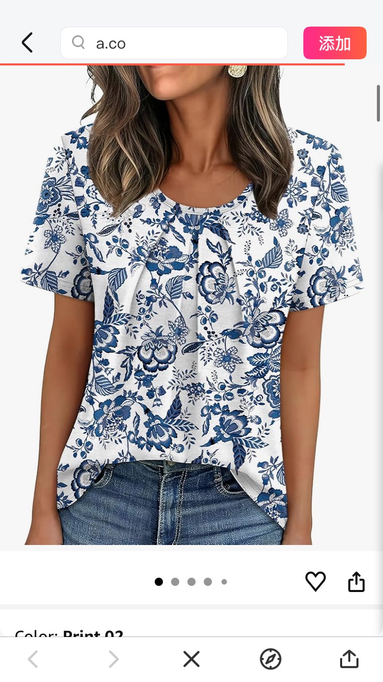 WIHOLL Boho Tops for Women Short Sleeve Shirts for Women Trendy Blouses Dressy Casual Spring Summer Vintage Clothing 2026 Blue Floral Print L at Amazon Women’s Clothing store