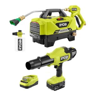 $229 RYOBI 1.8 GPM Automotive High Flow Pressure Washer with ONE+ HP 18V Brushless 220 CFM Compact Blower, 4.0 Ah Battery & Charger RY14AM12-PSBLB01K - The Home Depot