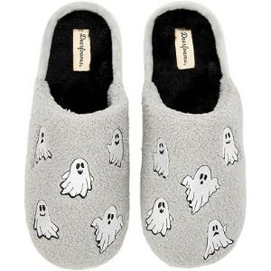 $7.20 Amazon.com | Dearfoams Unisex Spooky Fuzzy Halloween Jack o Lantern Slipper, GREY GHOST, M | Slippers
